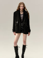 Khaki & Black Woolen 2-in-1 Blazer - CHINASQUAD