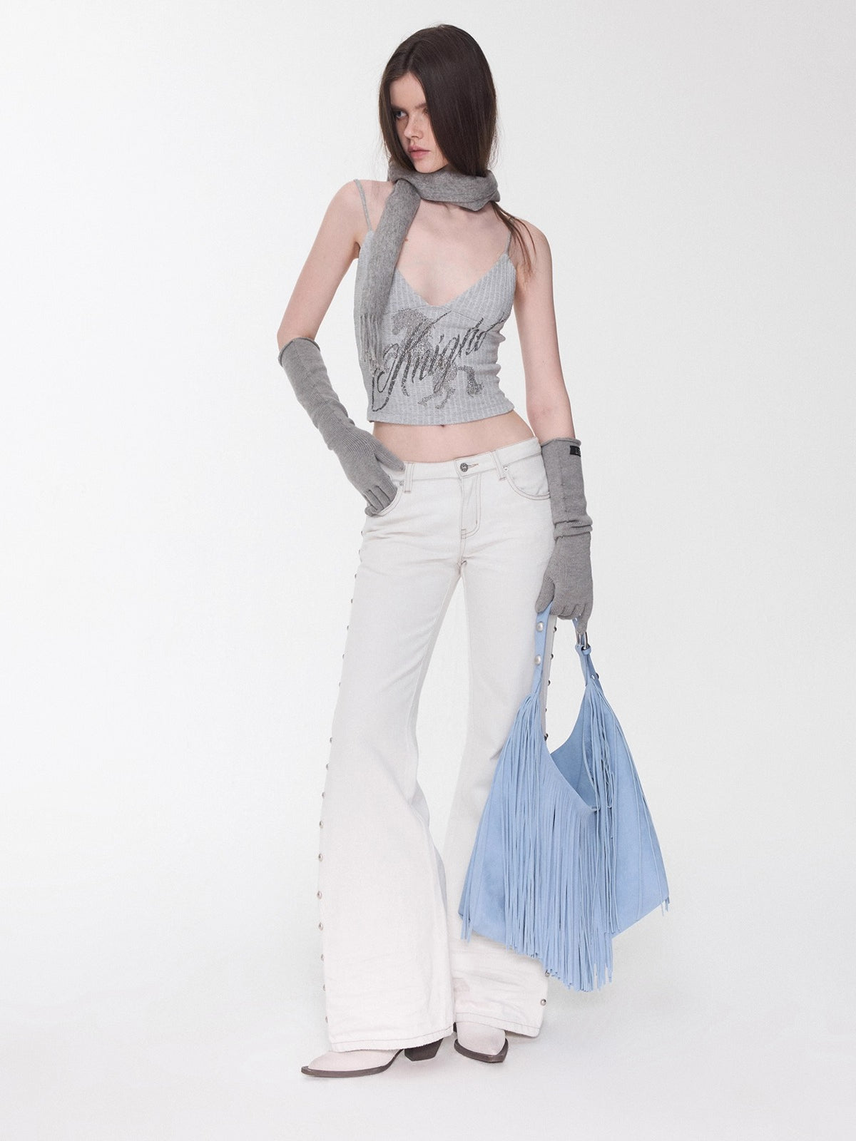 Knight Horse Rhinestone Cable-Knit Camisole - CHINASQUAD