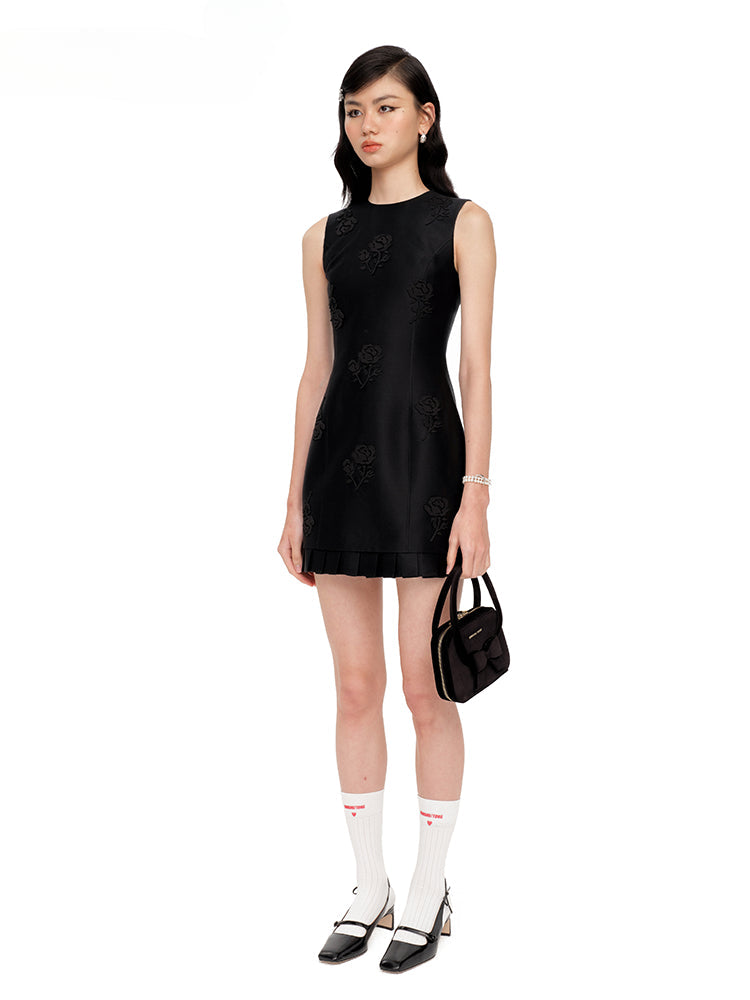 Sleeveless Rose Embroidered Mini Dress - CHINASQUAD