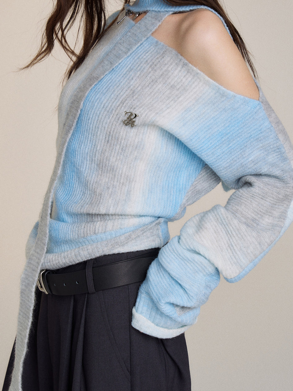 Designed Off-Shoulder Gradient Sweater - CHINASQUAD