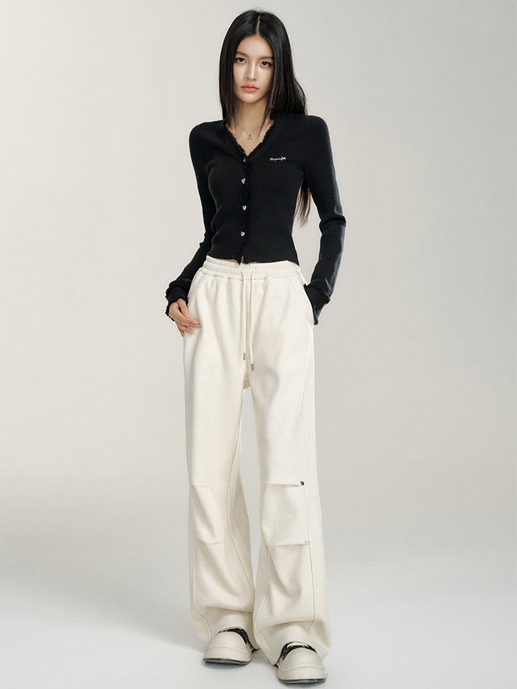(Final Sale) Pleated Fleece-Lined Wide-Leg Pants - CHINASQUAD