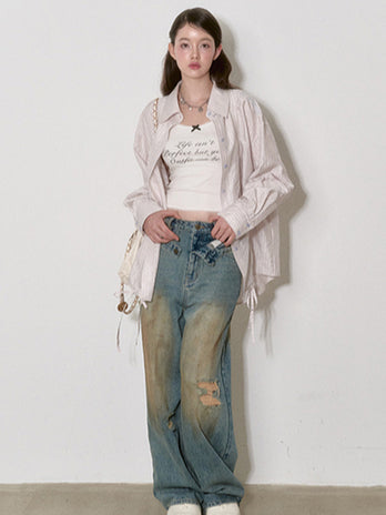 Pink Striped Wide-Leg Pants - CHINASQUAD