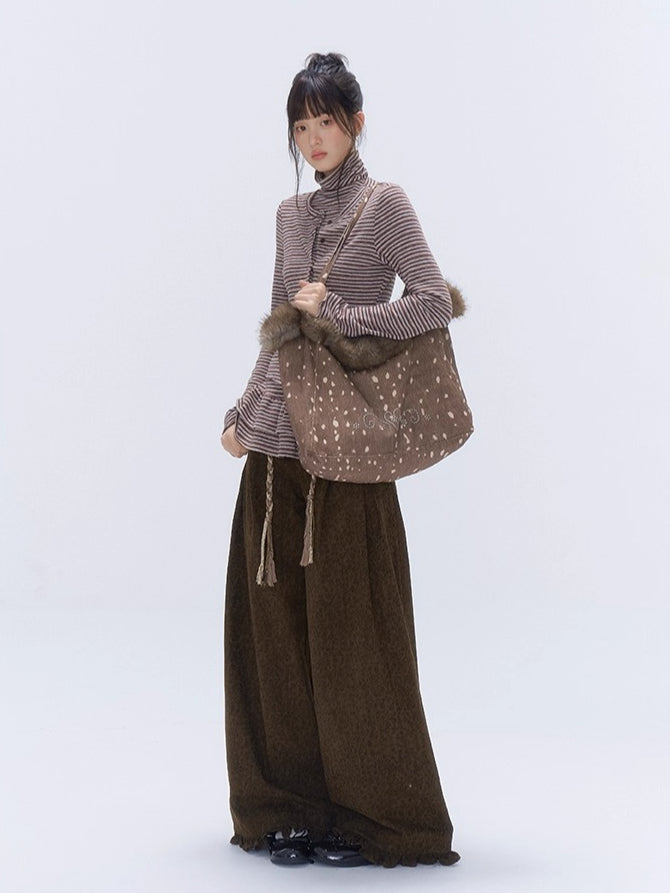 Leopard Pocket Pleated Wide-Leg Pants