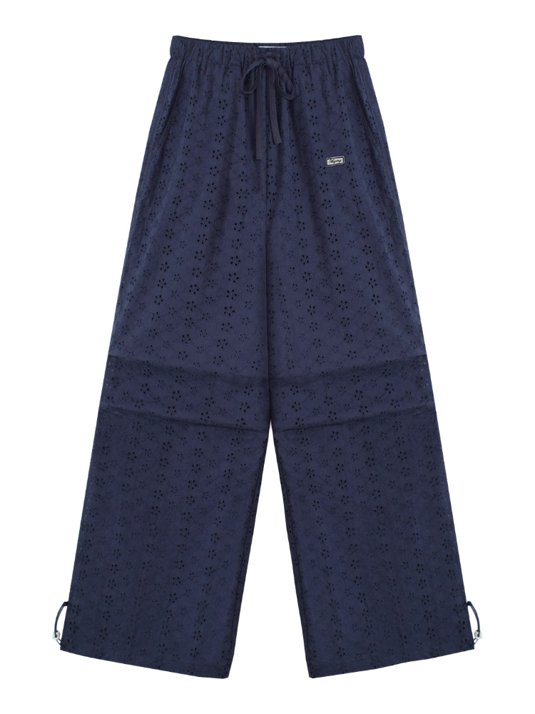 Hollow Embroidery Tie-up Casual Pants - CHINASQUAD