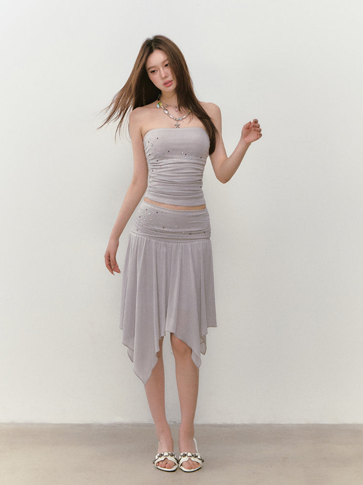 Star Beaded Ruffled Bandeau & Skirt Set - CHINASQUAD