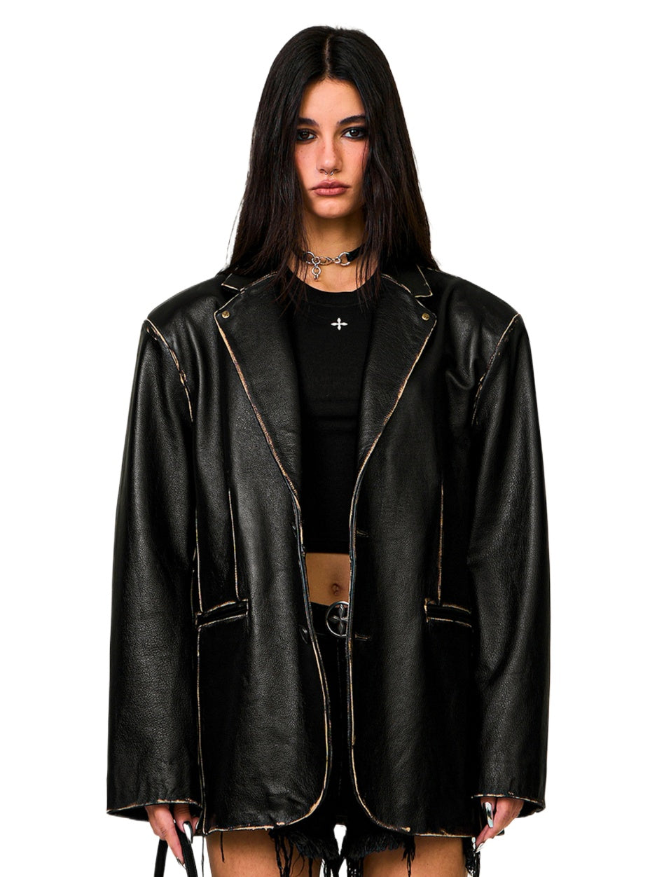 Compass Wild Distressed Leather Blazer - CHINASQUAD