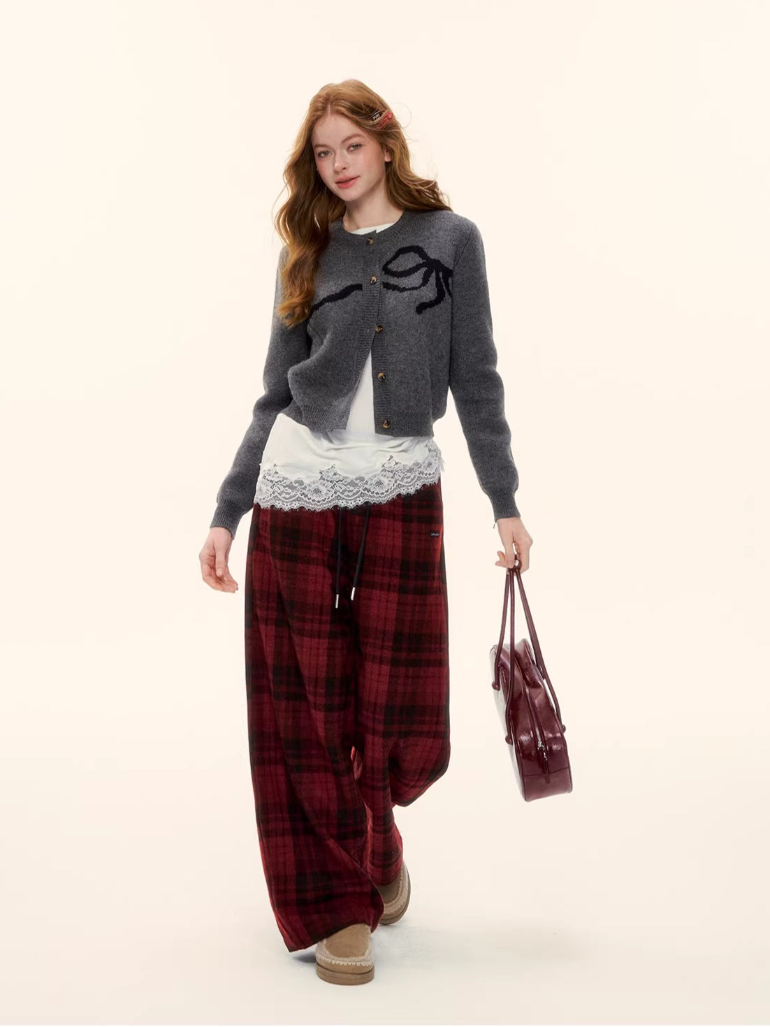 Vintage Wool-Blend Drawstring Wide-Leg Pants