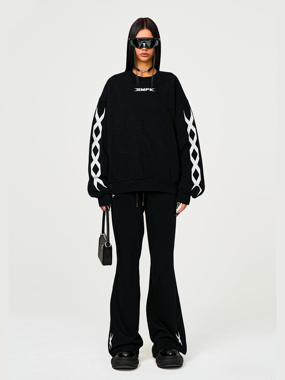 Black & Gray Chain Racing Oversized Sweatshirt - CHINASQUAD