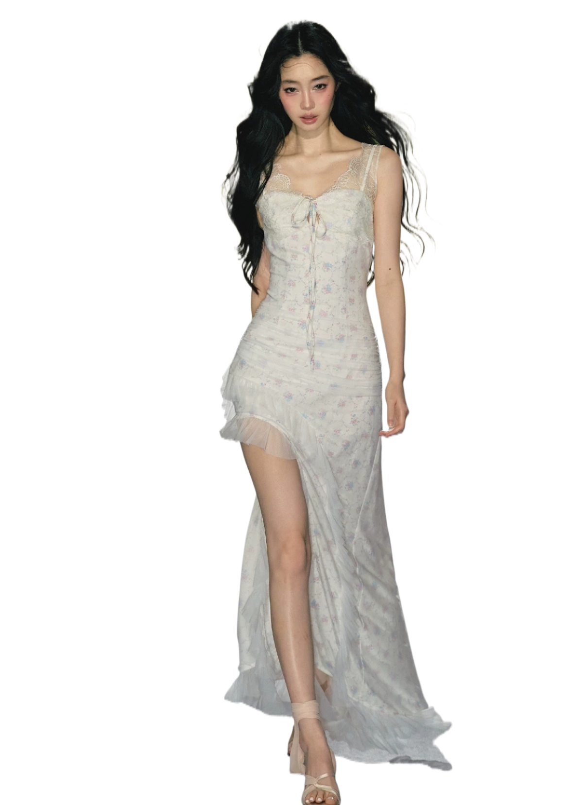 Romantic Floral Mesh Slip Maxi Dress