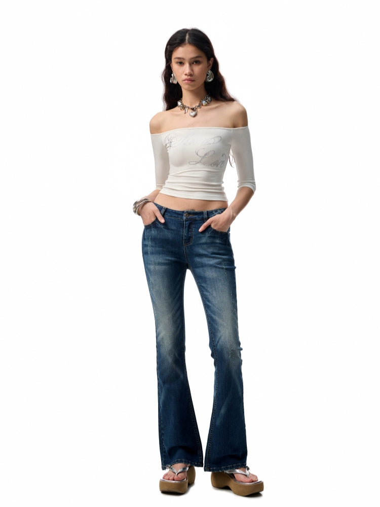 Dark Blue Low - Waist Denim Flared Pants - CHINASQUAD