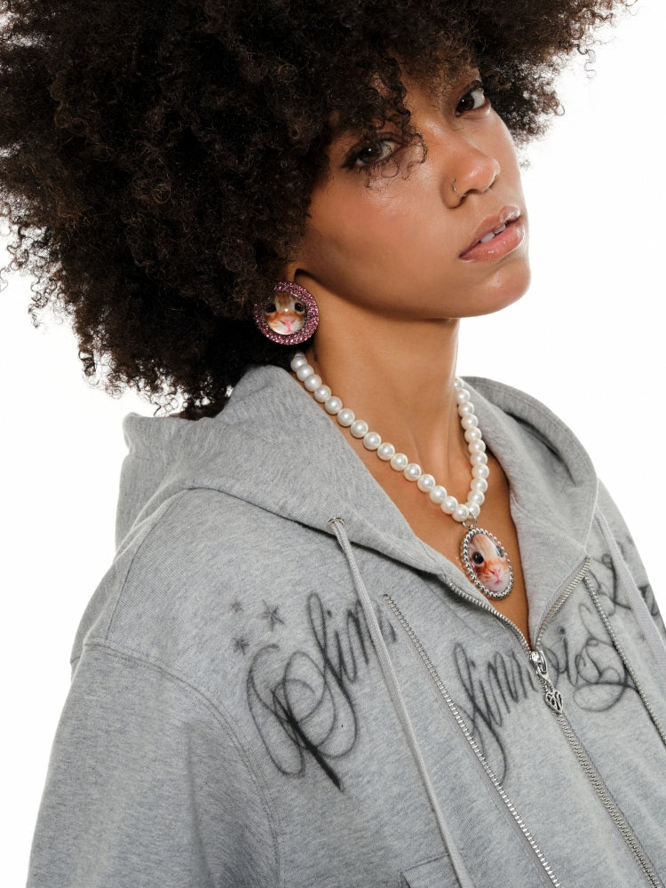 White & Gray Cropped Hoodie Cardigan - CHINASQUAD