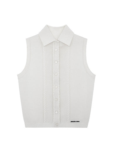 Collared Knit Tank Top Cardigan - CHINASQUAD