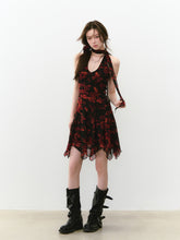 Blue Halter Printed Dress - CHINASQUAD
