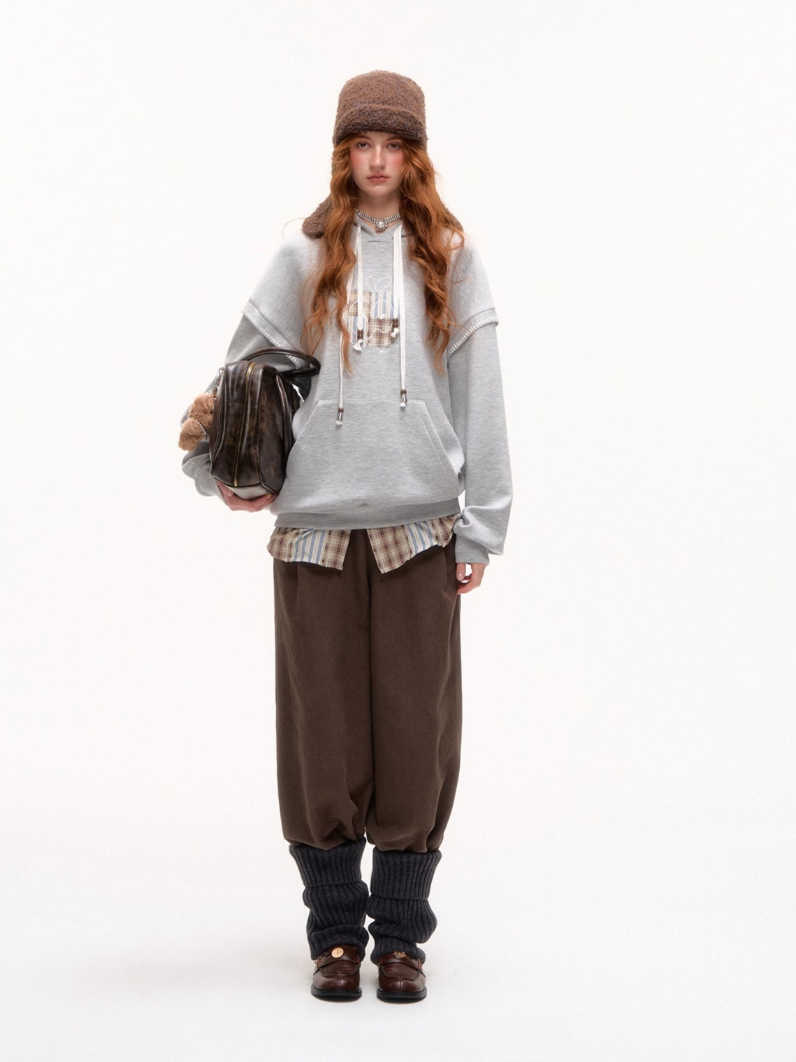 Fake Two-piece Apple Appliqué Layered Hoodie - CHINASQUAD