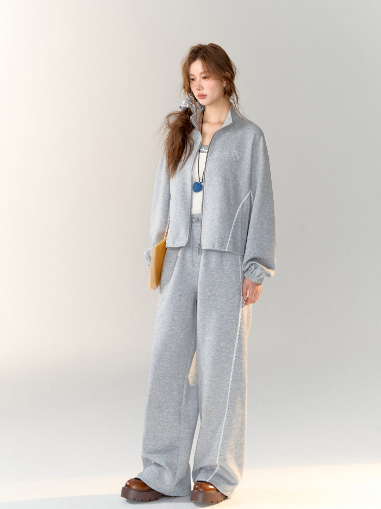 Lace-Trimmed Adjustable Cuffed Straight Leg Sweatpants - CHINASQUAD