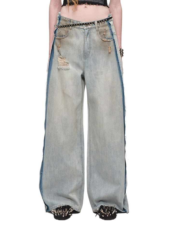 Vintage Mud-Wash Embroidered Barrel-Leg Jeans CHINASQUAD