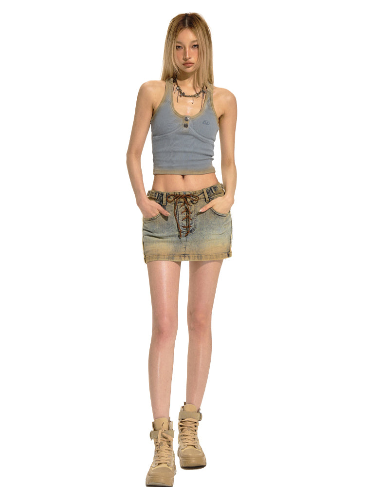 Strap Tie Vintage High Waist Bodycon Skirt - CHINASQUAD