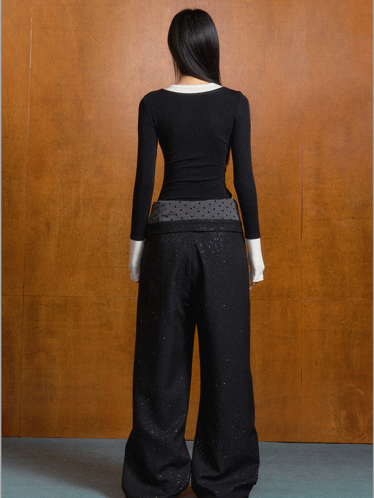 Polka Dot Contrast High-waist Suit Pants - CHINASQUAD