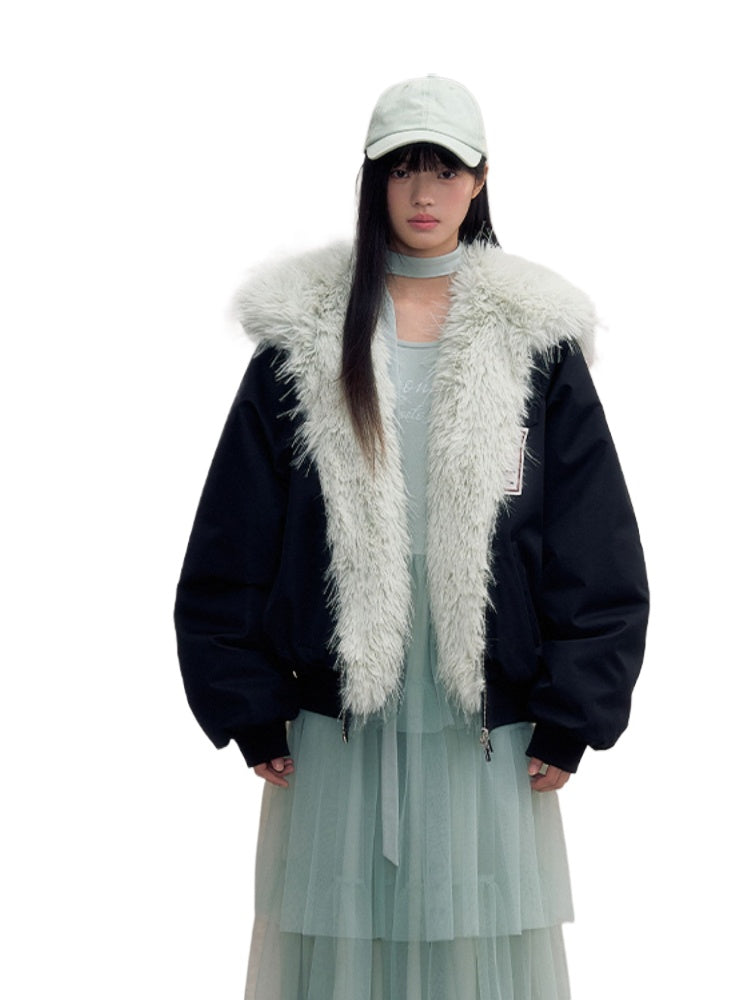 Eco-friendly Fur Splicing One-piece Coat - CHINASQUAD
