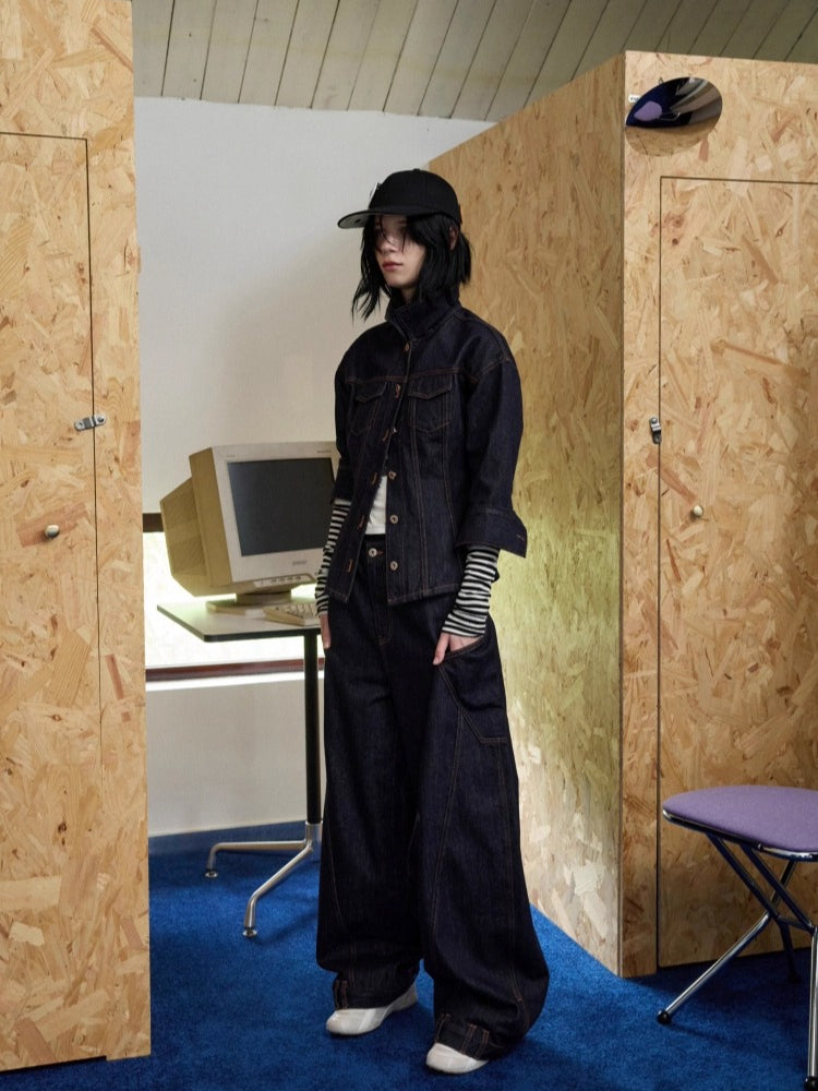 Embroidered Low-waist Loose Wide-leg Pants