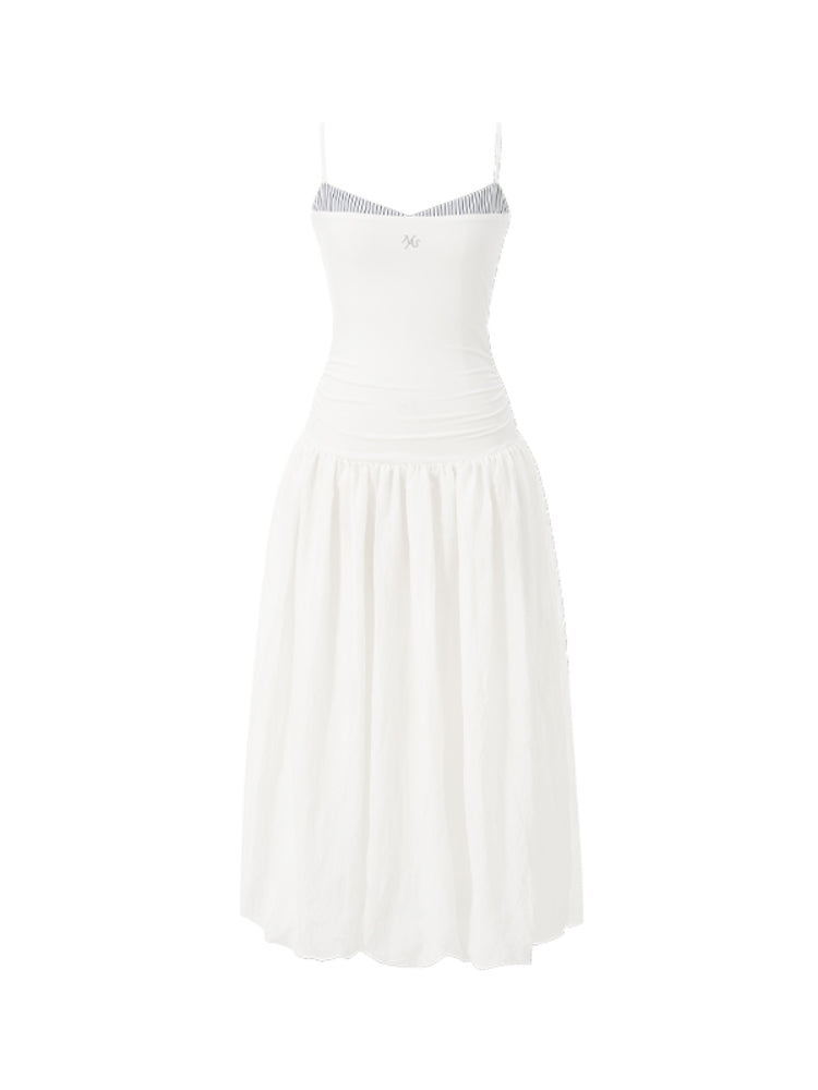 Color - Block Splicing Strappy Puff Dress - CHINASQUAD