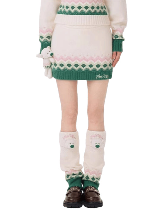 Jacquard A-Line Knit Mini Skirt