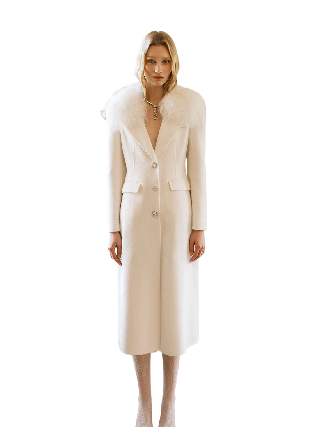 Nata Detachable Shearling Collar Wool Coat - CHINASQUAD