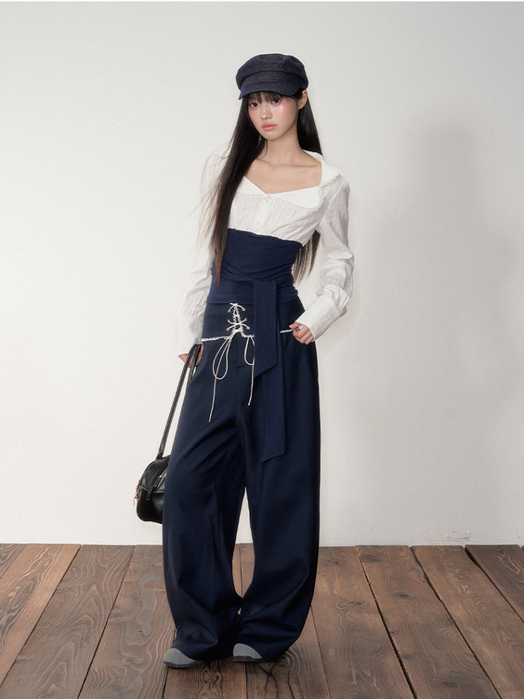 Navy Color-Blocking Shirt & Pants Set - CHINASQUAD