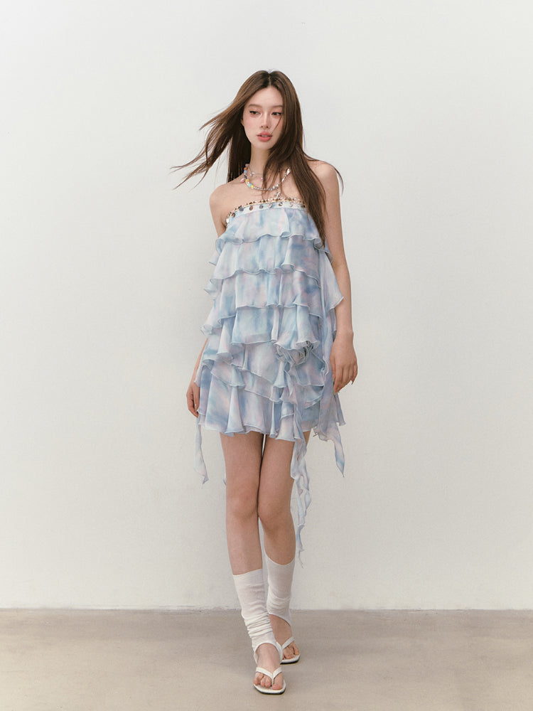 Ribbon-Strap Cake Top & Skirt Set - CHINASQUAD