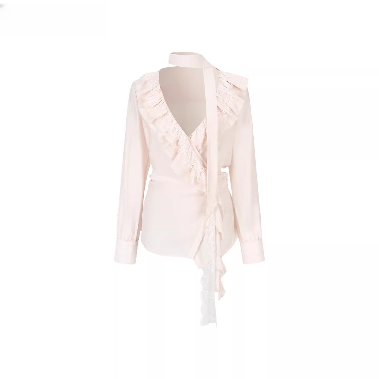 Lace Ruffle Tie Blouse
