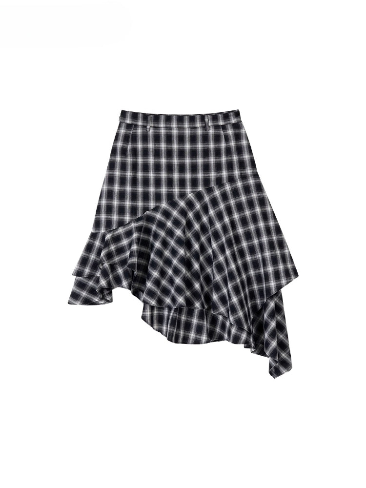 Irregular Vintage Plaid Skirt - CHINASQUAD