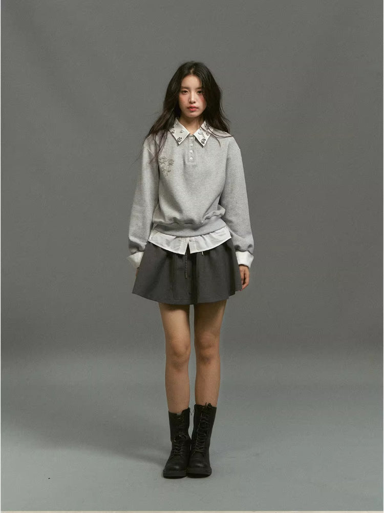 Rhinestone Rose Fake Two-Piece Sweatshirt