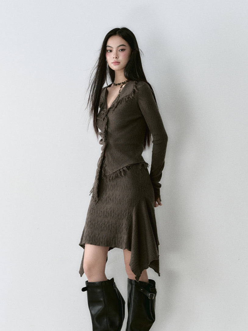 Frayed Asymmetrical Midi Skirt - CHINASQUAD