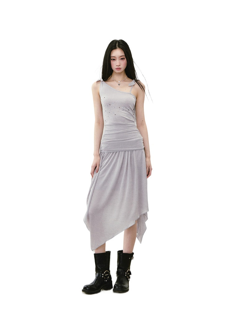 Beaded Strappy Asymmetric Dress - CHINASQUAD