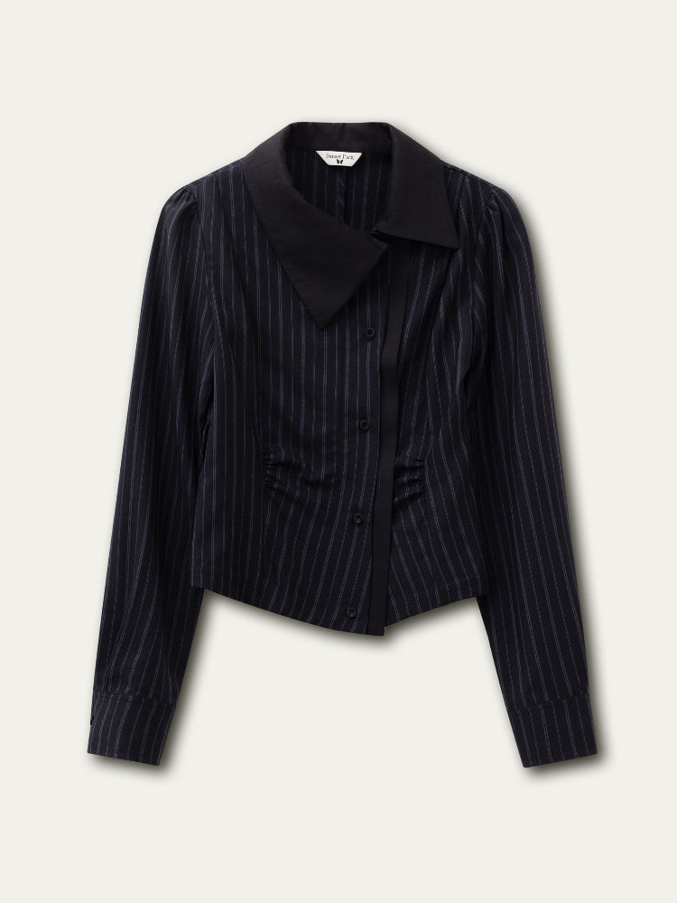 Off-Center Button Detachable Bow Shirt - CHINASQUAD