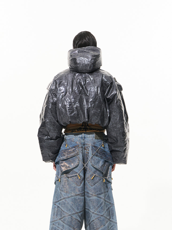 Vintage Gray Hooded Short Down Jacket - CHINASQUAD