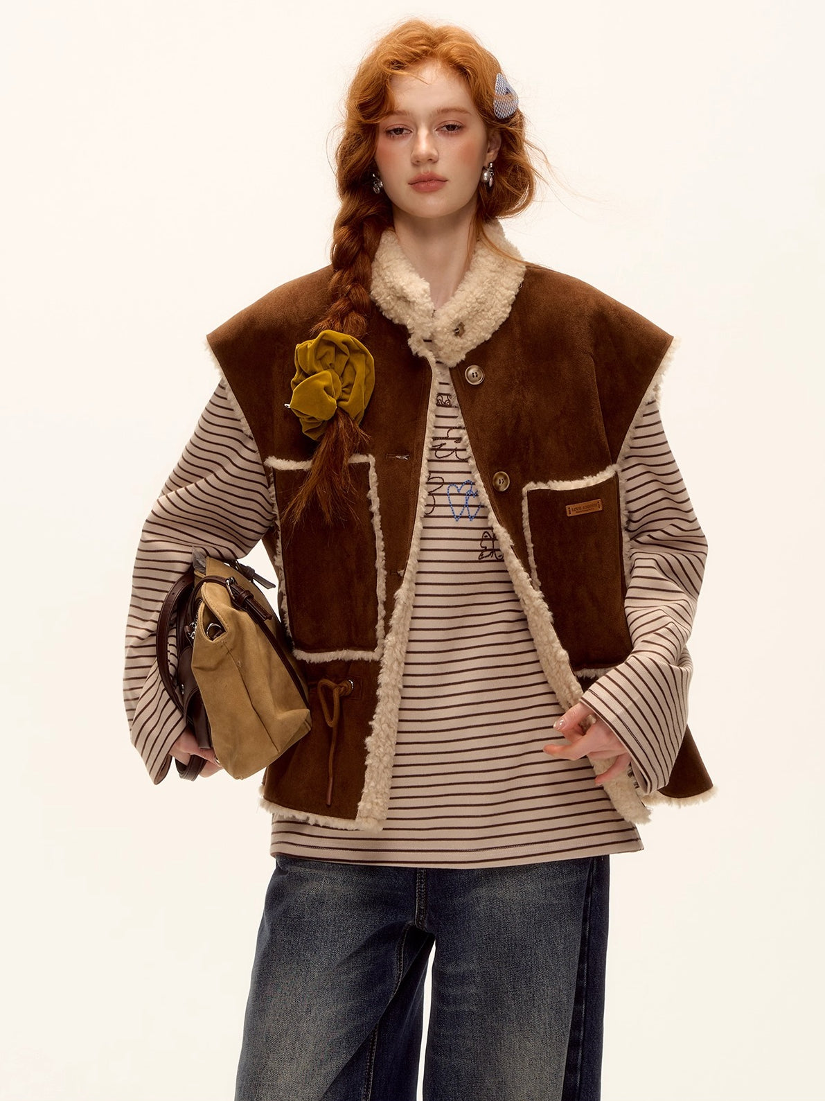 Reversible Faux Shearling Suede Drawstring Vest