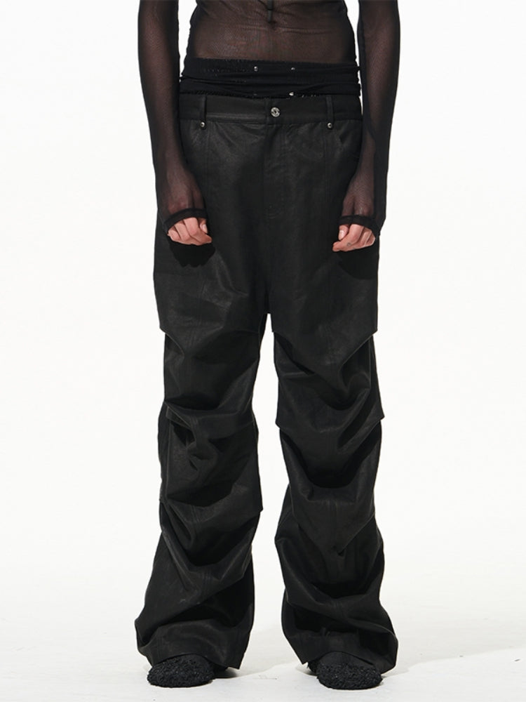 Black Crescent Pleat Cargo Pants - CHINASQUAD