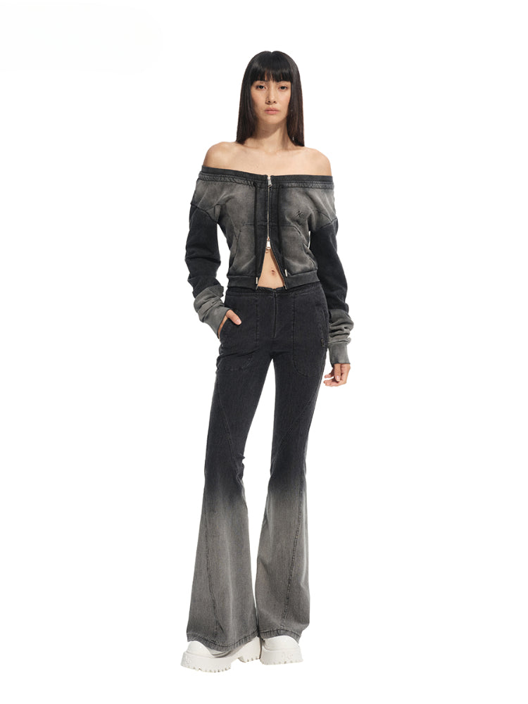 Washed Slim-Fit One-Shoulder Zip-up Sweatshirt - CHINASQUAD
