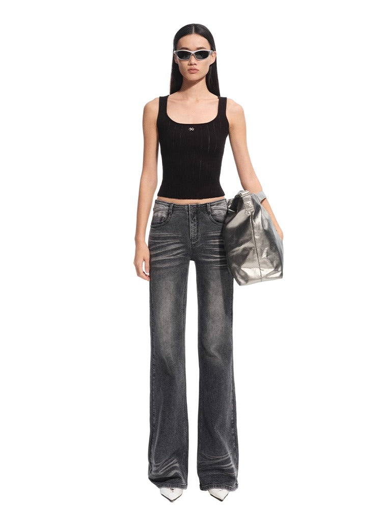 Hollow-out Square Neck Knit Tank Top - CHINASQUAD