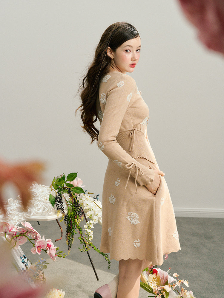 Light Brown Textured Jacquard Knit Cardigan - CHINASQUAD