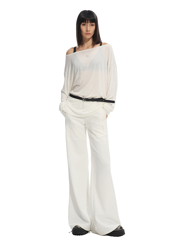 Shell white Mid-rise Fitted Flare Pants - CHINASQUAD