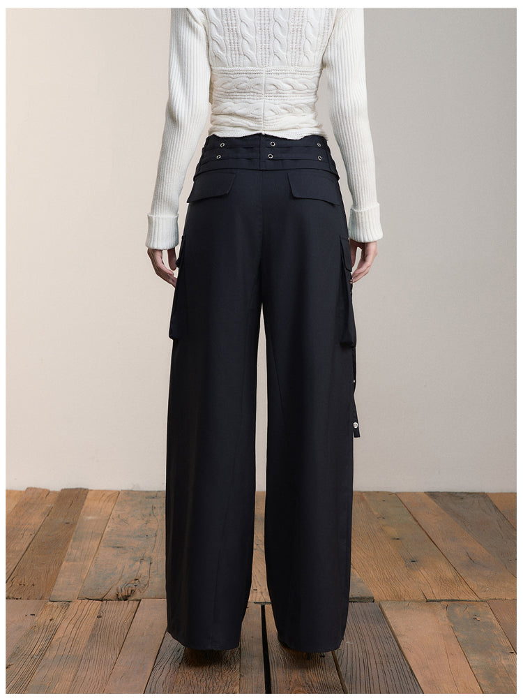 Folded Waist Three-Dimensional Pocket Casual Pants - CHINASQUAD