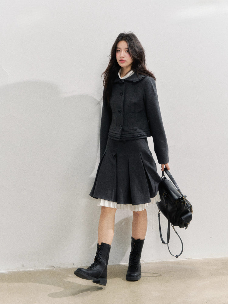 Preppy Style Lapel Suit Jacket & Skirt Set