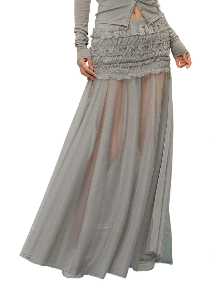 Mesh Splicing Semi-transparent Bodycon Skirt