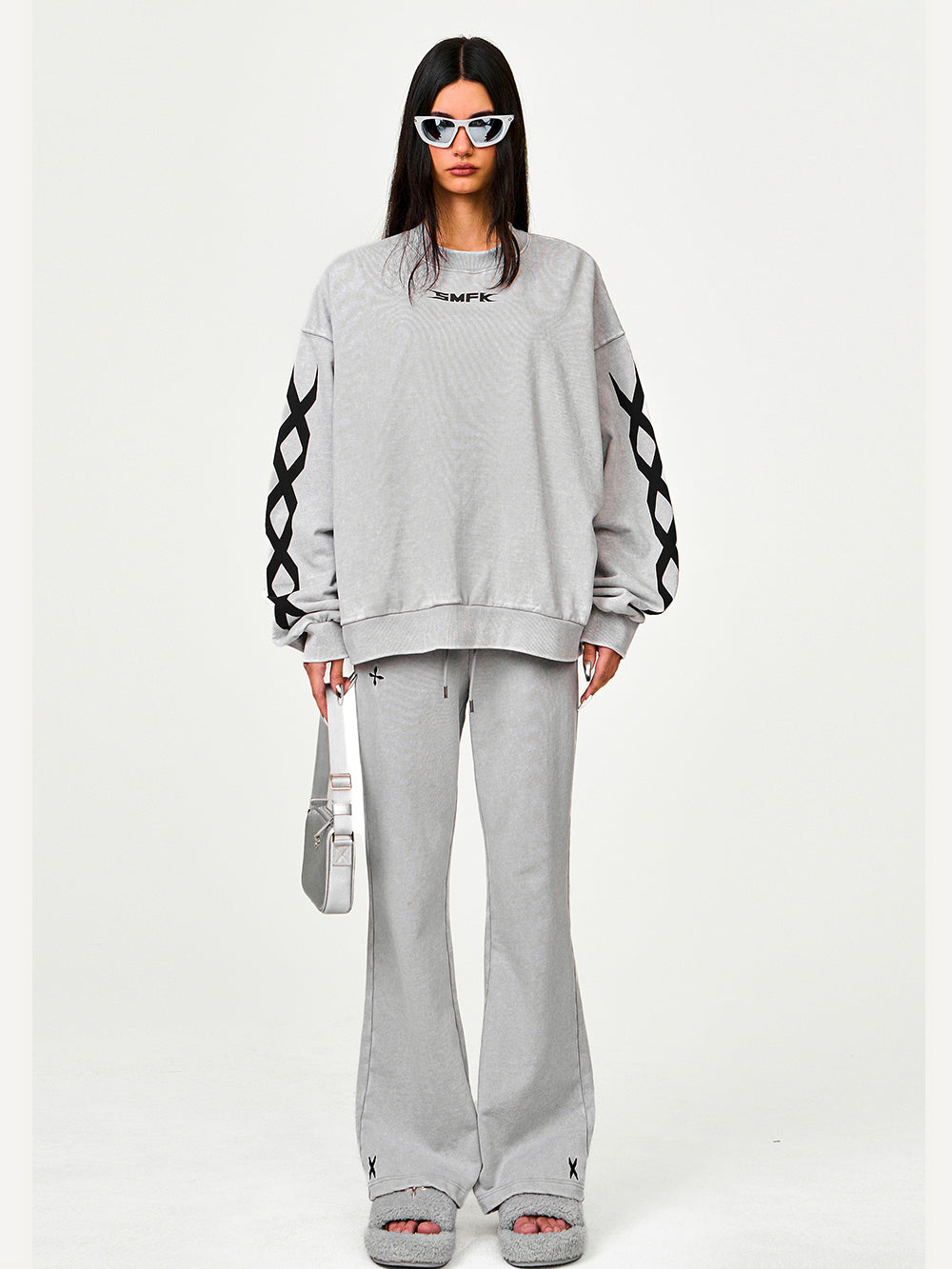 Black & Gray Chain Racing Oversized Sweatshirt - CHINASQUAD