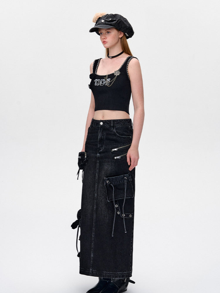 Zipper Utility Denim Skirt - CHINASQUAD
