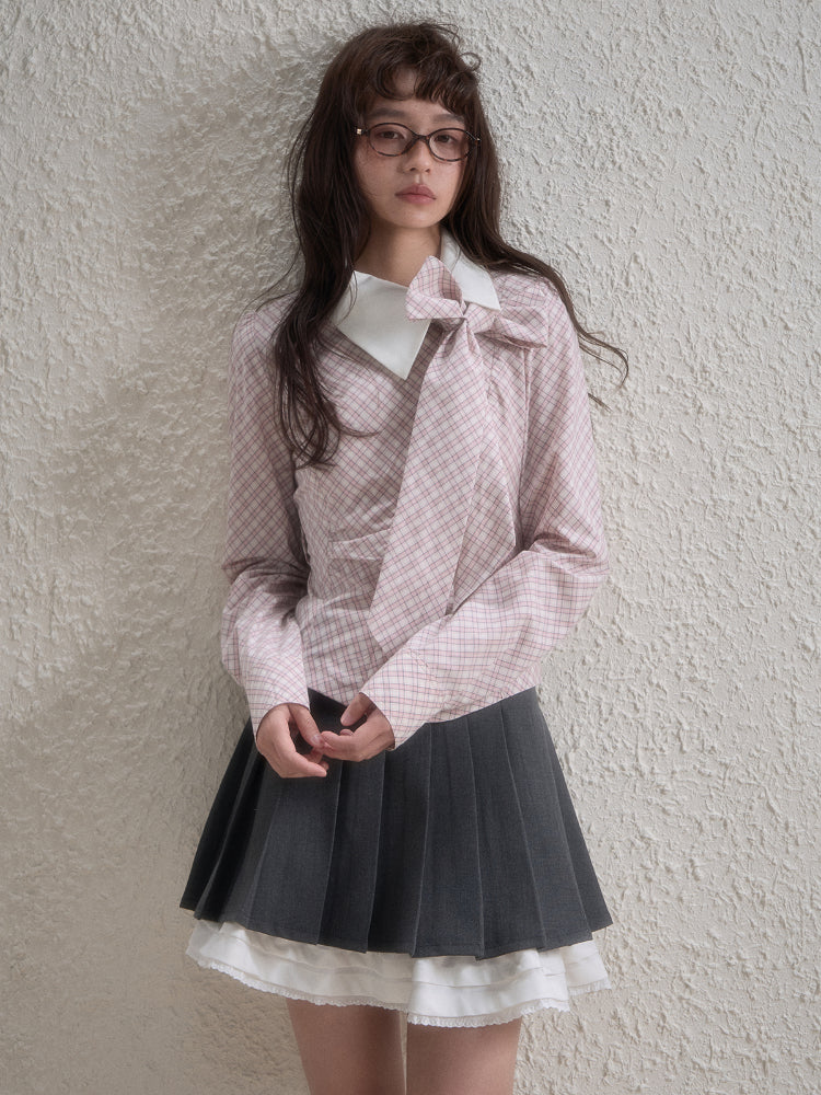 Off-Center Button Detachable Bow Shirt - CHINASQUAD