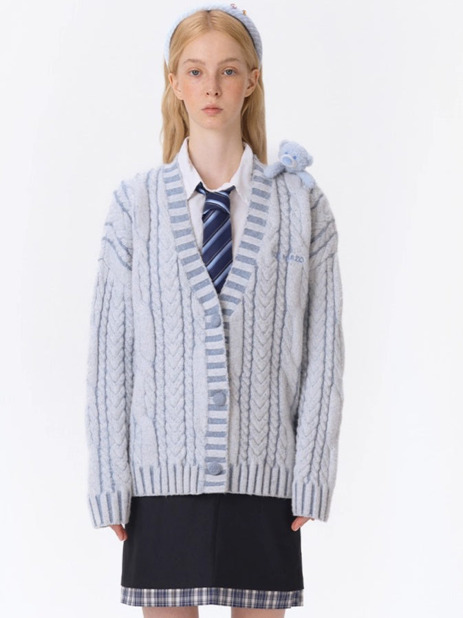 Textured Cable-Knit V-Neck Cardigan