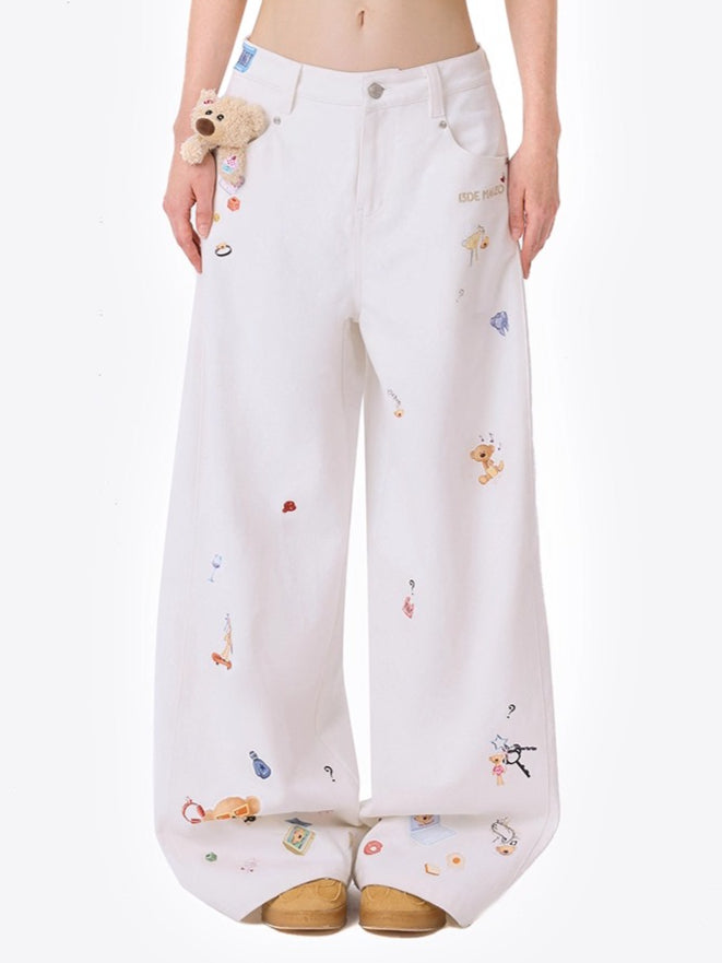 Blue Teddy Denim Wide-Leg Pants